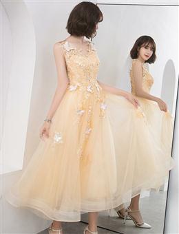 Picture of Lovely Champapgne Tulle Tea Length Party Dresses with Butterfly, Cute Short Homecoming Dresses